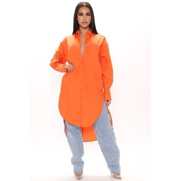 ✨Fashion Nova True Friends Oversized Sz Medium Shirt - Orange✨ - Picture 1 of 11